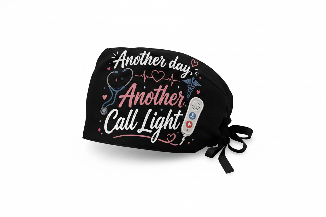 Another Day Another Call Light – Ponytail Scrub Cap Mockup